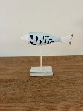 White & Light Blue Decorative Fish Statue for Home Decor
